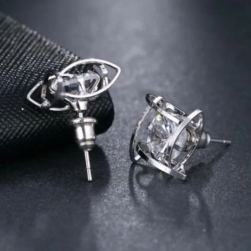 New Silver 3D Cage  Stud Earrings, beautiful Earrings, cute Earrings - Picture 6 of 6